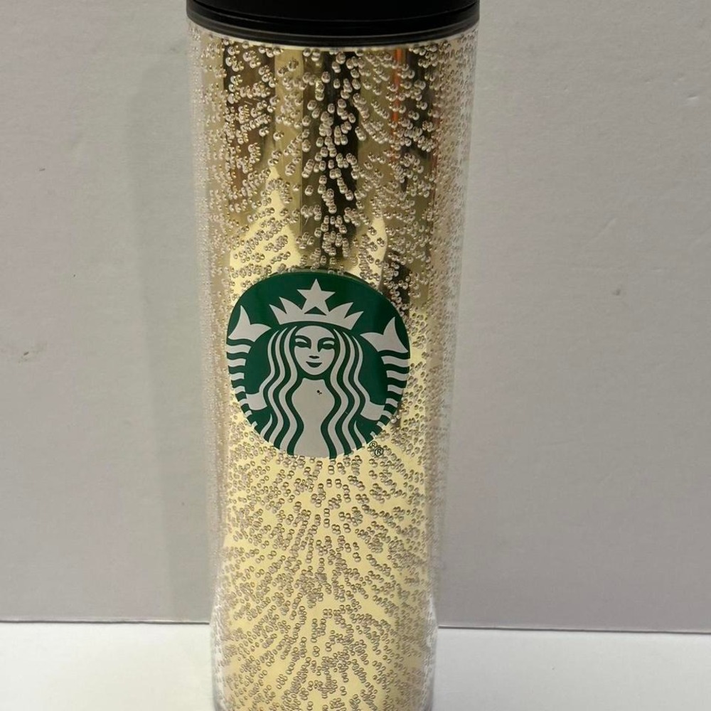 Starbucks Gold Bubble Acrylic Travel Tumbler 16oz Metallic Clear Siren‎ Logo Cup